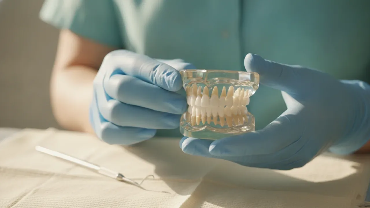 Dentist holding a clear model of teeth