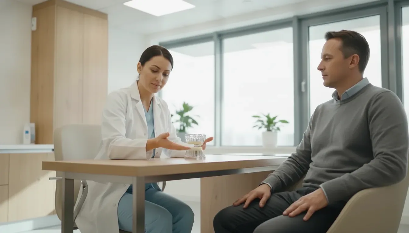 Dentist discussing dental implants with a patient