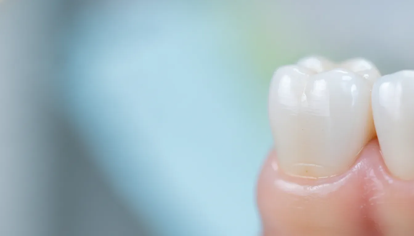 Close-up of a tooth with a dental crown