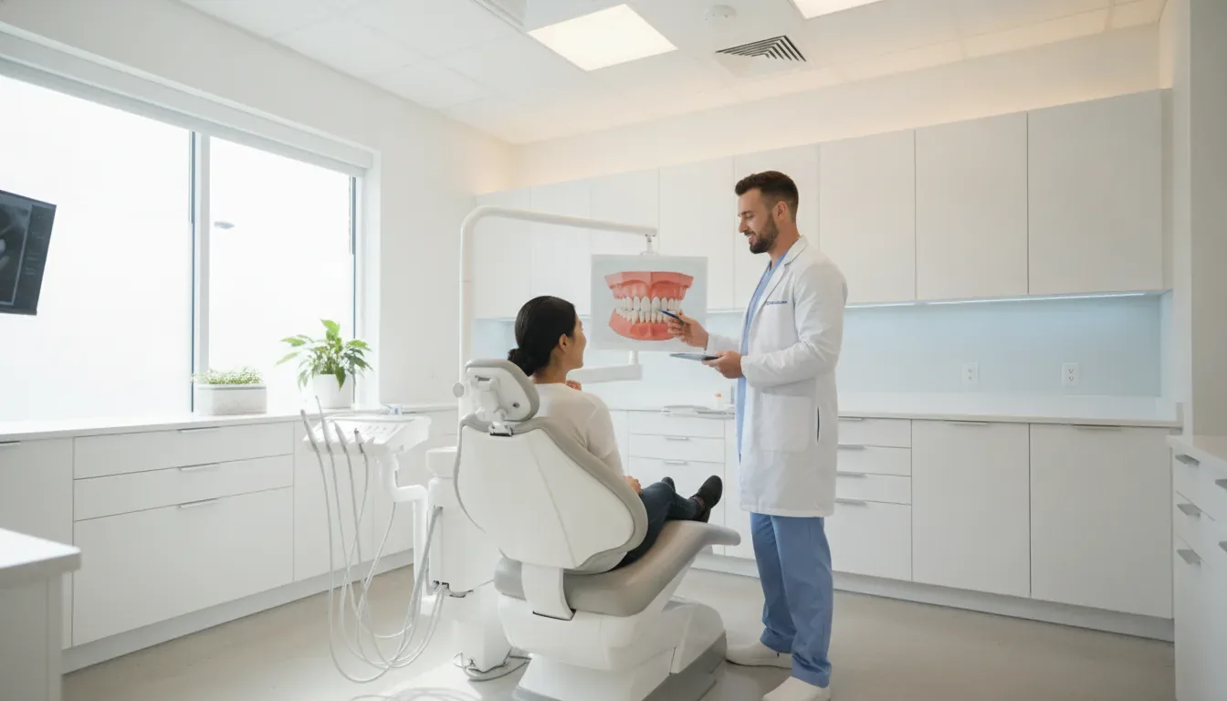 Dentist explaining holistic dental treatment
