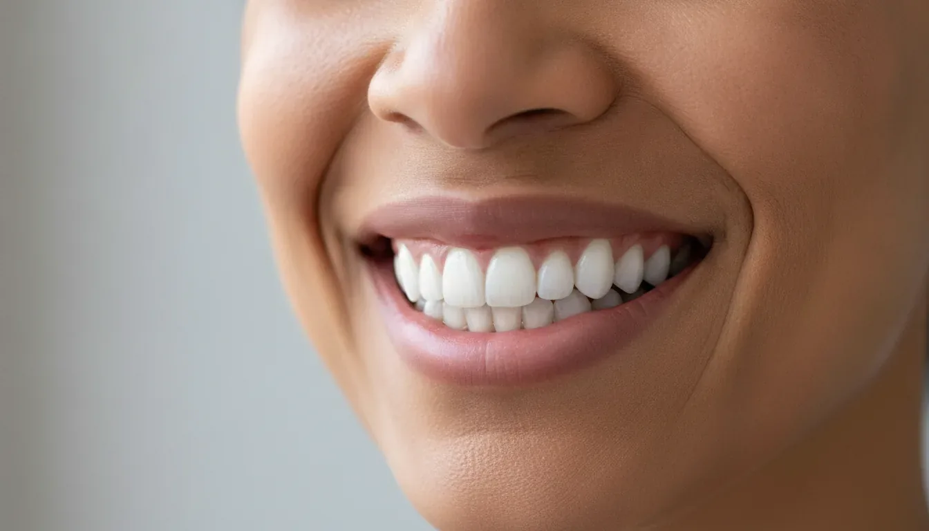 Close-up of bright porcelain veneers
