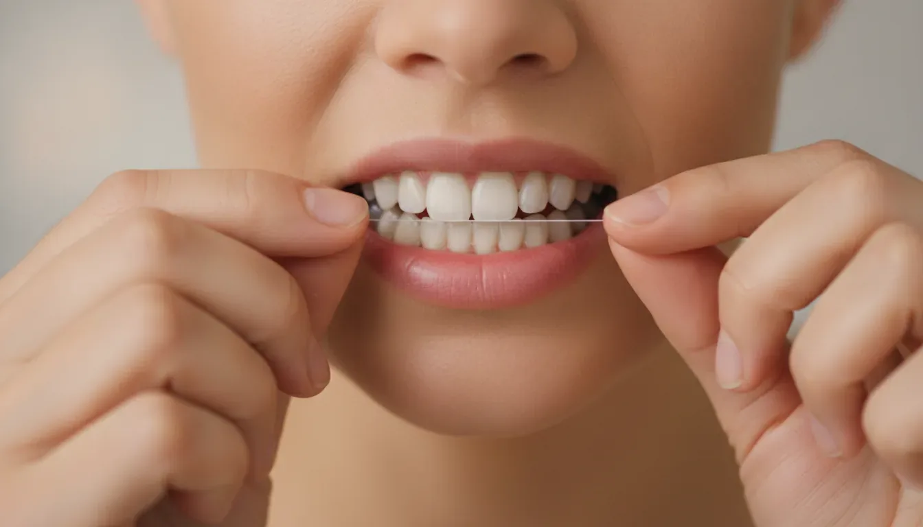 Woman flossing between front teeth